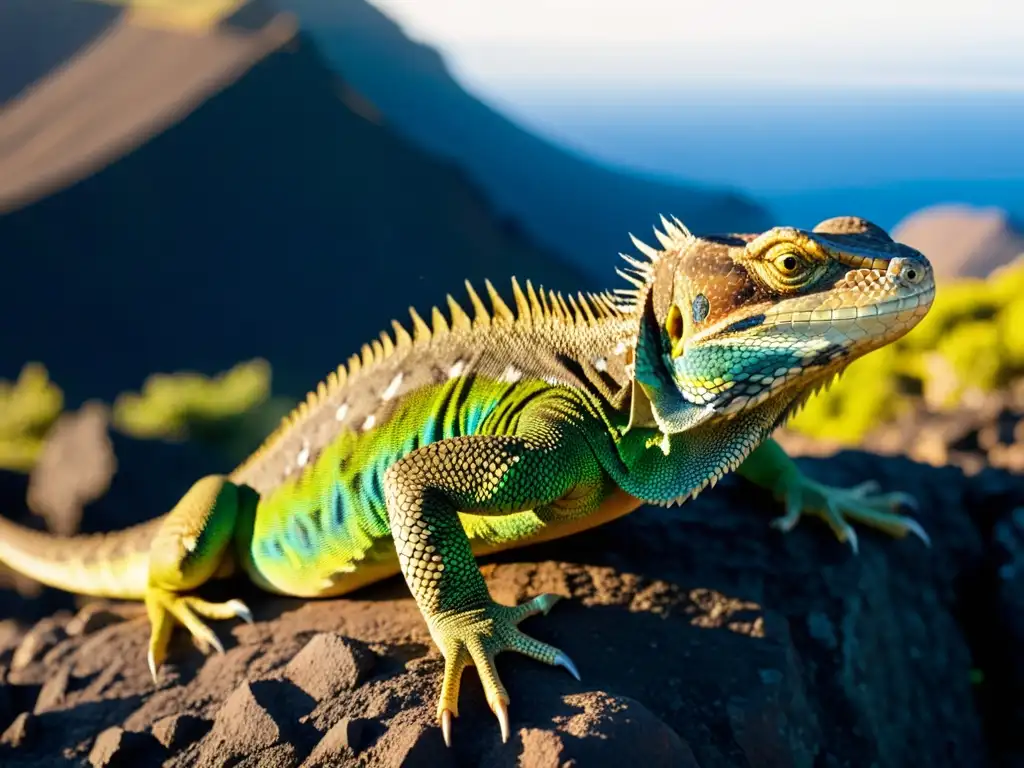 Un lagarto gigante de El Hierro descansa en las rocas, mostrando su majestuosidad en su hábitat natural tras la reintroducción