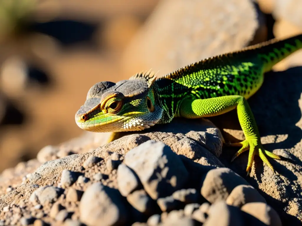 Un lagarto resistente y detallado se aferra a una roca, desafiando los desafíos del cambio climático en su hábitat natural