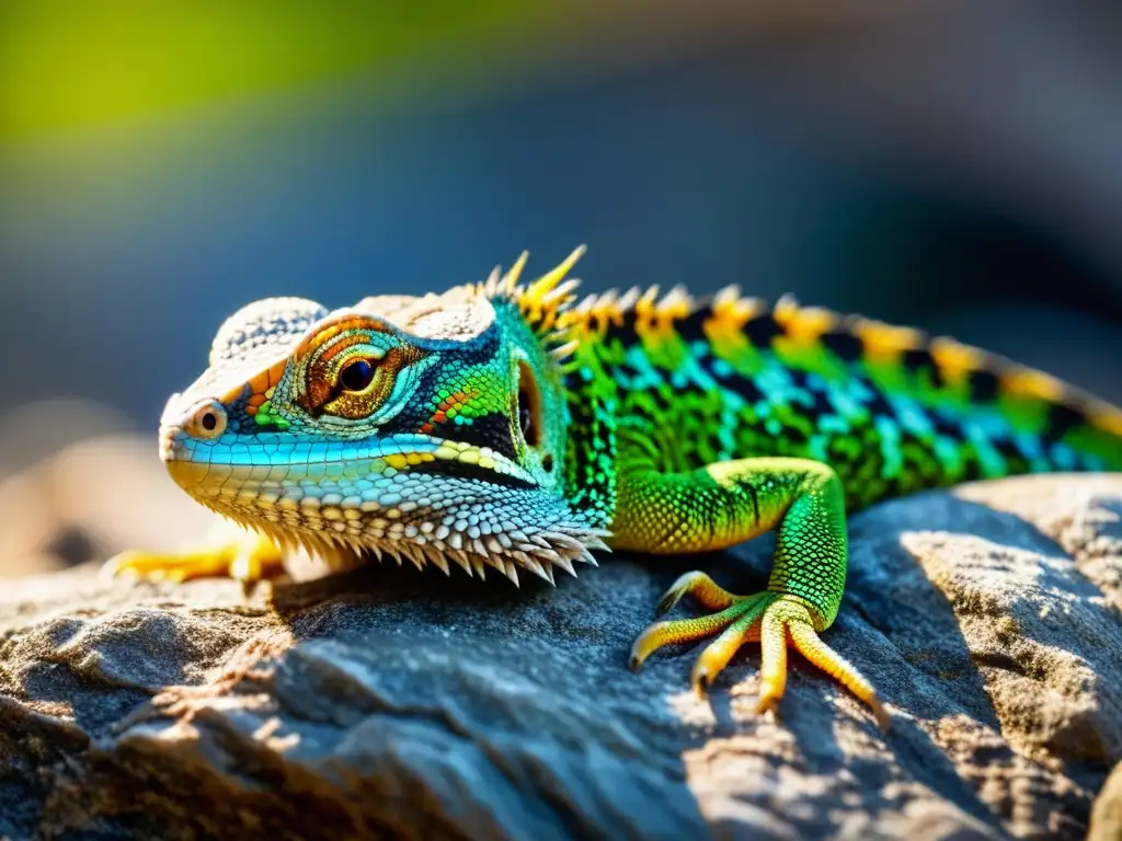 Detalle asombroso: Ojo de lagarto en primer plano Un lagarto descansando en una roca, con escamas vibrantes y detalladas