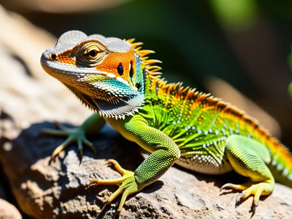 Un lagarto tomando sol con escamas y piel texturizada visibles