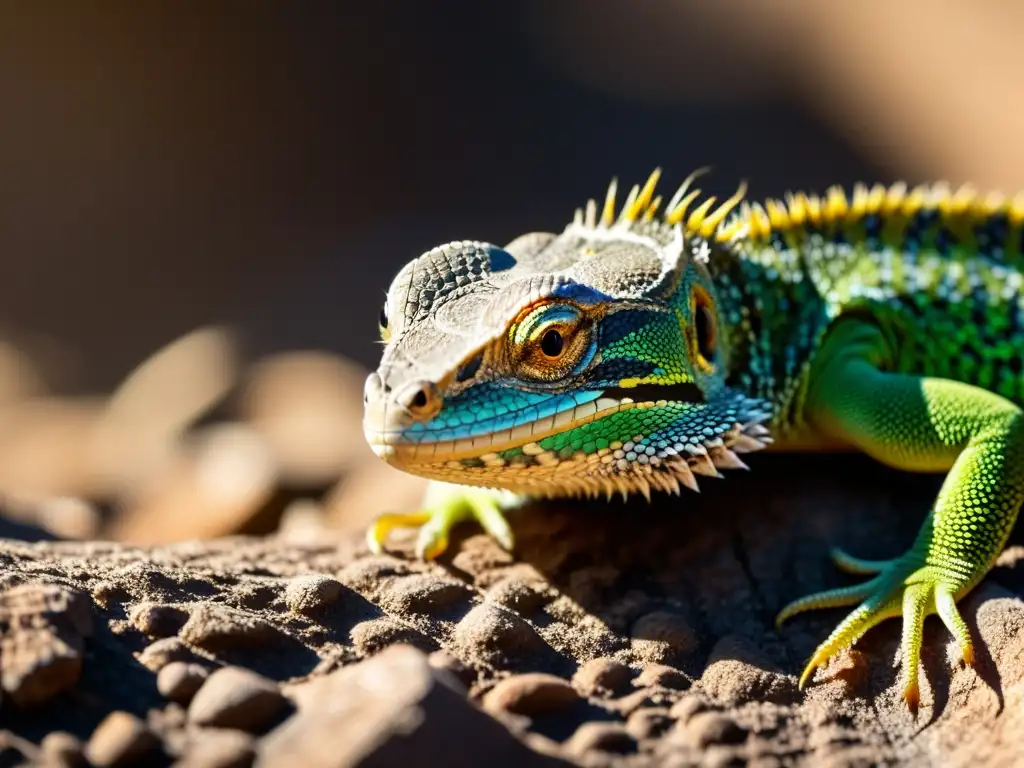 Un lagarto tranquilo bajo el sol, con patrones detallados en las escamas