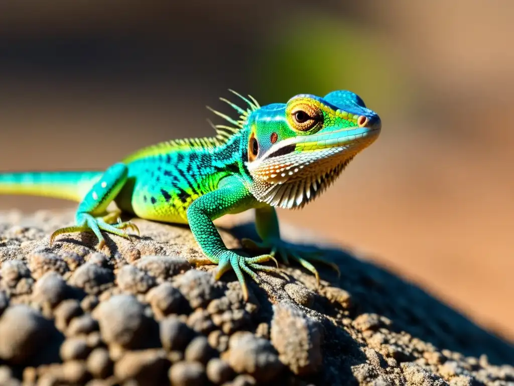 La lengua de un lagarto capturando un insecto en un paisaje árido, destacando los efectos del cambio climático en la alimentación de los reptiles