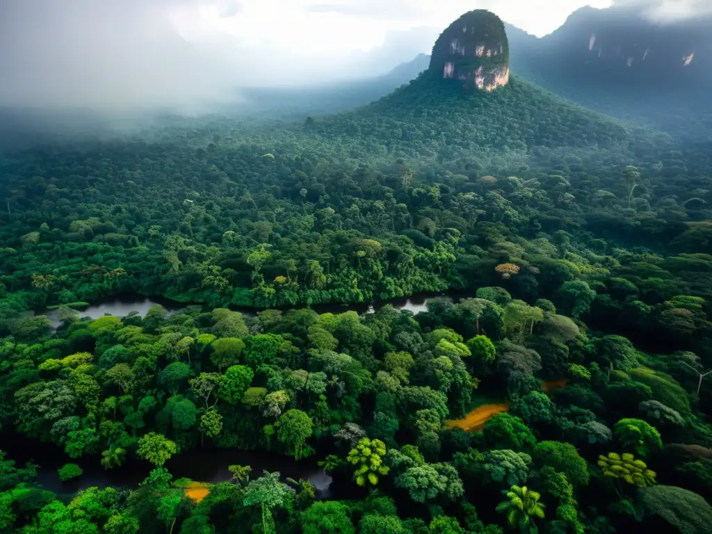 Majestuosa vegetación del Congo Basin, con luz solar entre el dosel