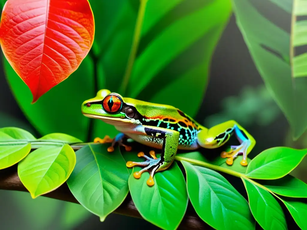 Majestuosa selva tropical con animales coloridos destaca importancia de conservación reptiles, anfibios y leyes comercio