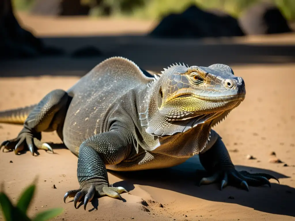 Un majestuoso dragón de Komodo toma el sol, exudando un aura de misterio antiguo