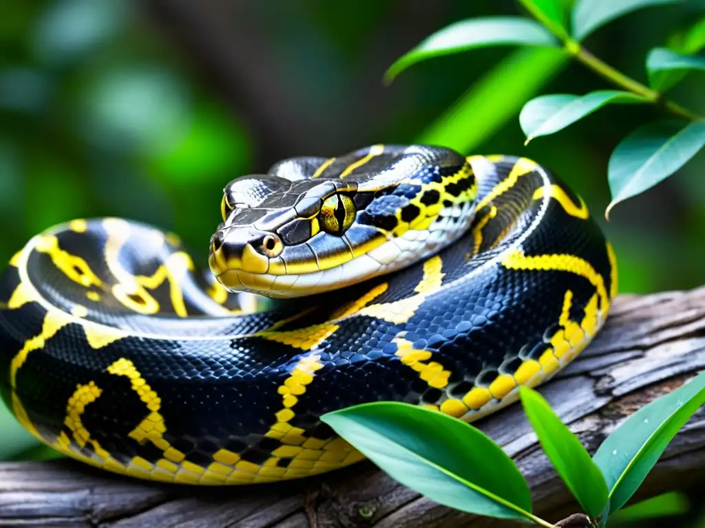 Python birmano en los Everglades: amenaza exótica Un majestuoso pitón birmano enredado en una rama en los Everglades de Florida, resaltando las amenazas de especies exóticas reptiles