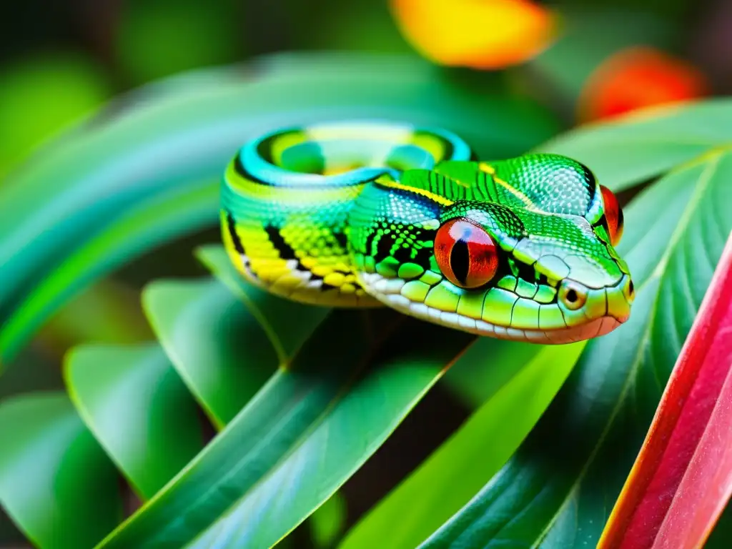 Un majestuoso y vibrante snake vine en su hábitat natural, mostrando relaciones simbióticas entre reptiles y plantas