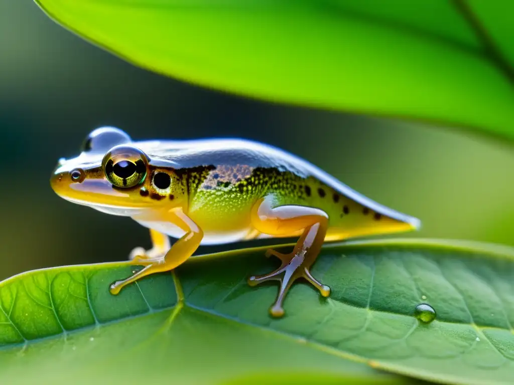 Metamorfosis de anfibios en la naturaleza: Detalle de un renacuajo transformándose en rana en un entorno acuático y natural