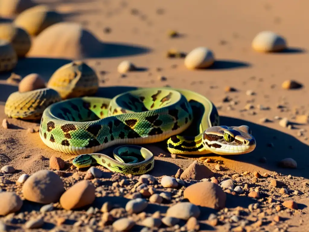 Migración de reptiles por cambio climático: Diversos reptiles cruzan un desierto árido, mostrando su adaptación y resistencia