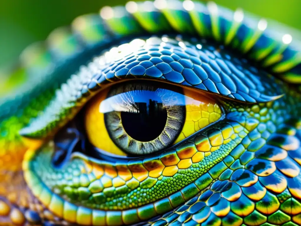 La mirada penetrante de un reptil revela la belleza de sus escamas detalladas y colores vibrantes