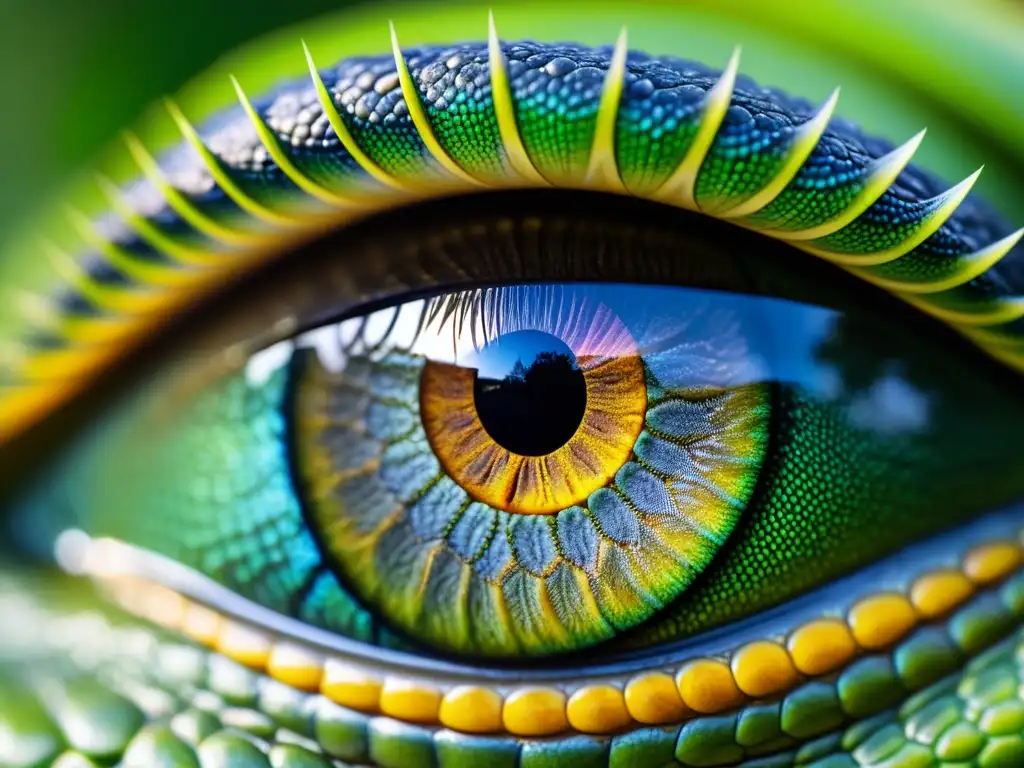 Mirada misteriosa y sabiduría ancestral: ojo de reptil en alta resolución Una mirada de reptil llena de misterio y sabiduría ancestral