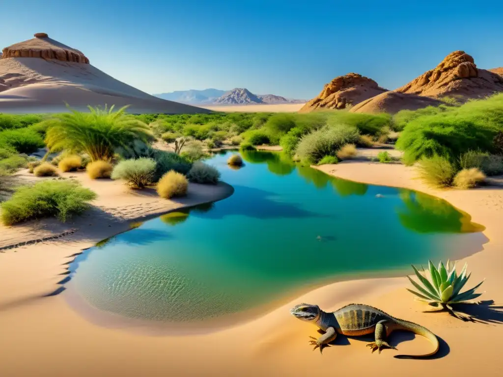 Un oasis en el desierto: reptiles basking in the sun, destacando la importancia de los reptiles en el oasis