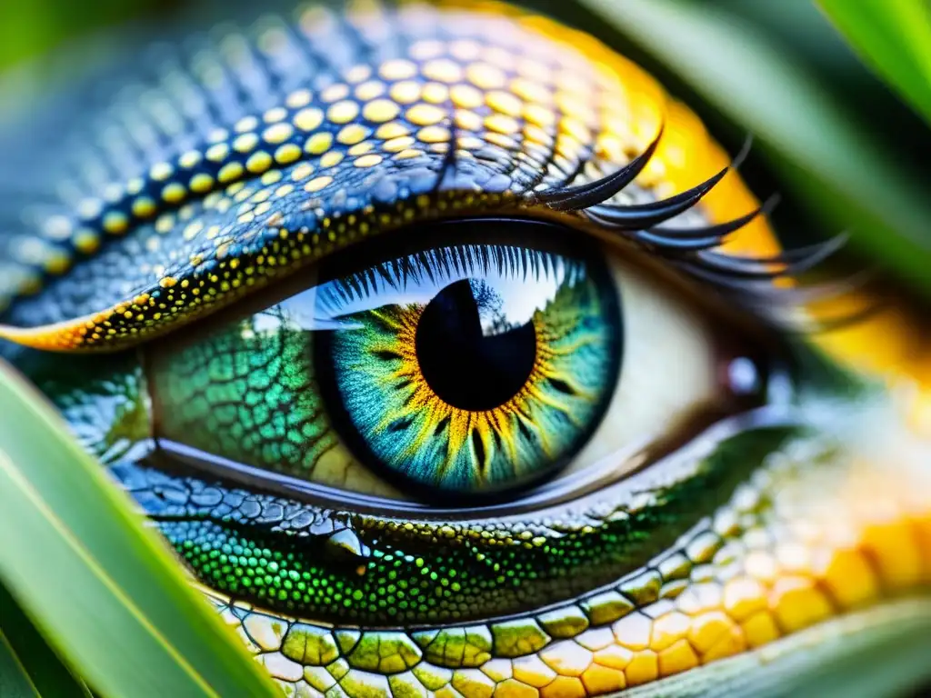 Un ojo de reptil, detallado y vibrante, refleja su entorno