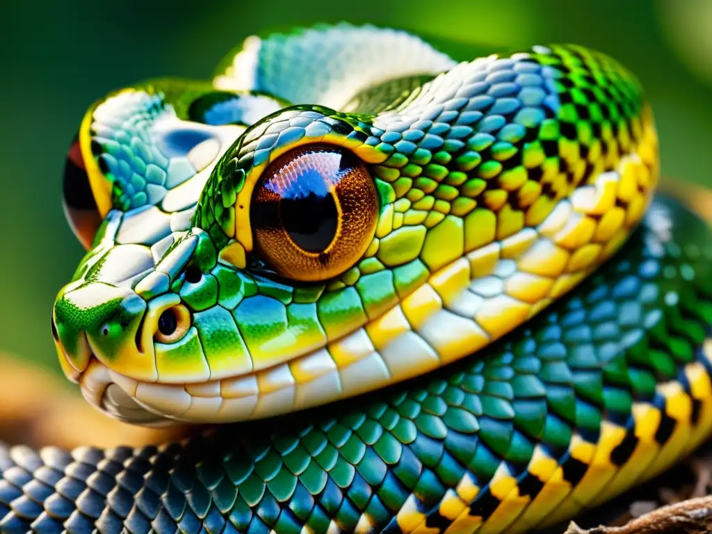 Un ojo de serpiente en detalle, con escamas y colores vibrantes