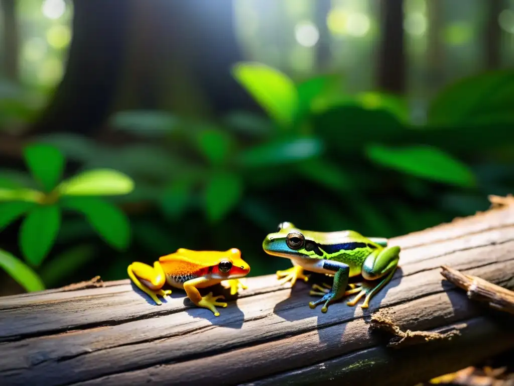 Un paraíso verde rebosante de vida, donde anfibios exploran su entorno natural, gracias al enriquecimiento ambiental para anfibios