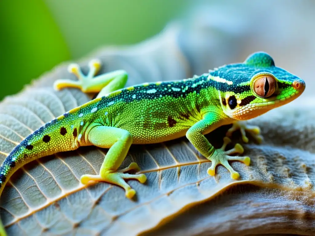 La piel de un gecko afectada por dermatitis fúngica, mostrando parches elevados y descoloridos