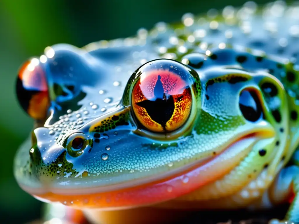 Textura asombrosa: piel de anfibio húmeda y detallada La piel de un anfibio, con textura y patrones detallados, ligeramente traslúcida y con gotas de agua