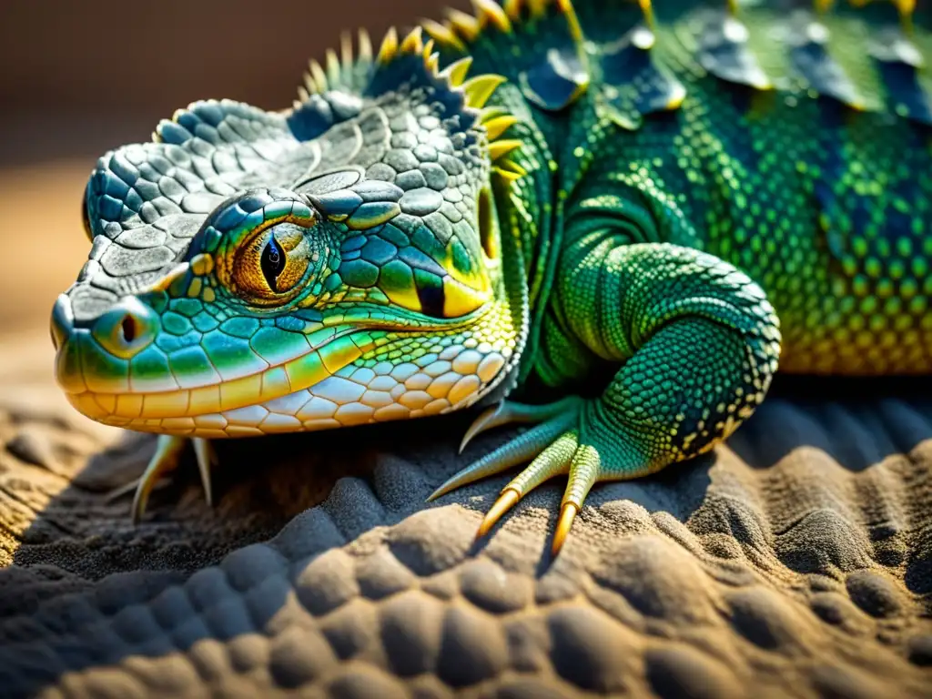 La piel detallada de un reptil durante la brumación, mostrando el patrón de escamas y el cambio sutil de color