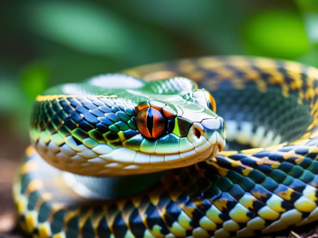 Un primer plano de una serpiente detectando vibraciones con su lengua y escamas resaltadas