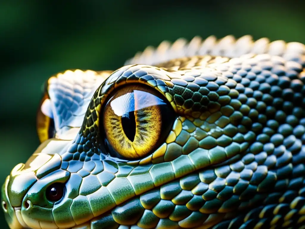 La pupila dilatada de un ojo de serpiente en la oscuridad, revelando su intensa concentración en la caza nocturna