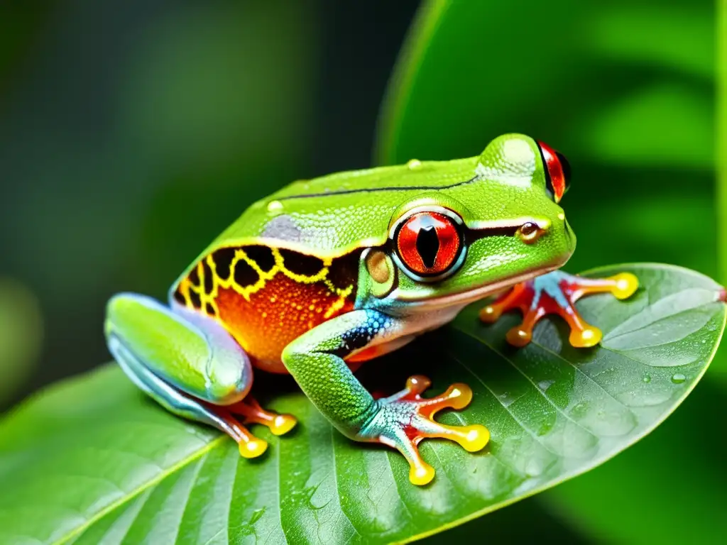 Una rana de ojos rojos (Agalychnis callidryas) en la selva, mostrando comportamientos extraños anfibios significado