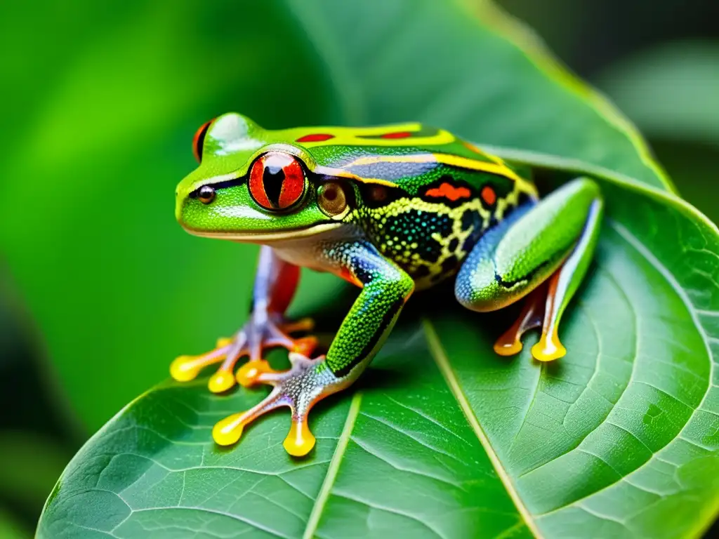 Una rana de ojos rojos en la exuberante selva amazónica, resalta la importancia de los anfibios en biodiversidad