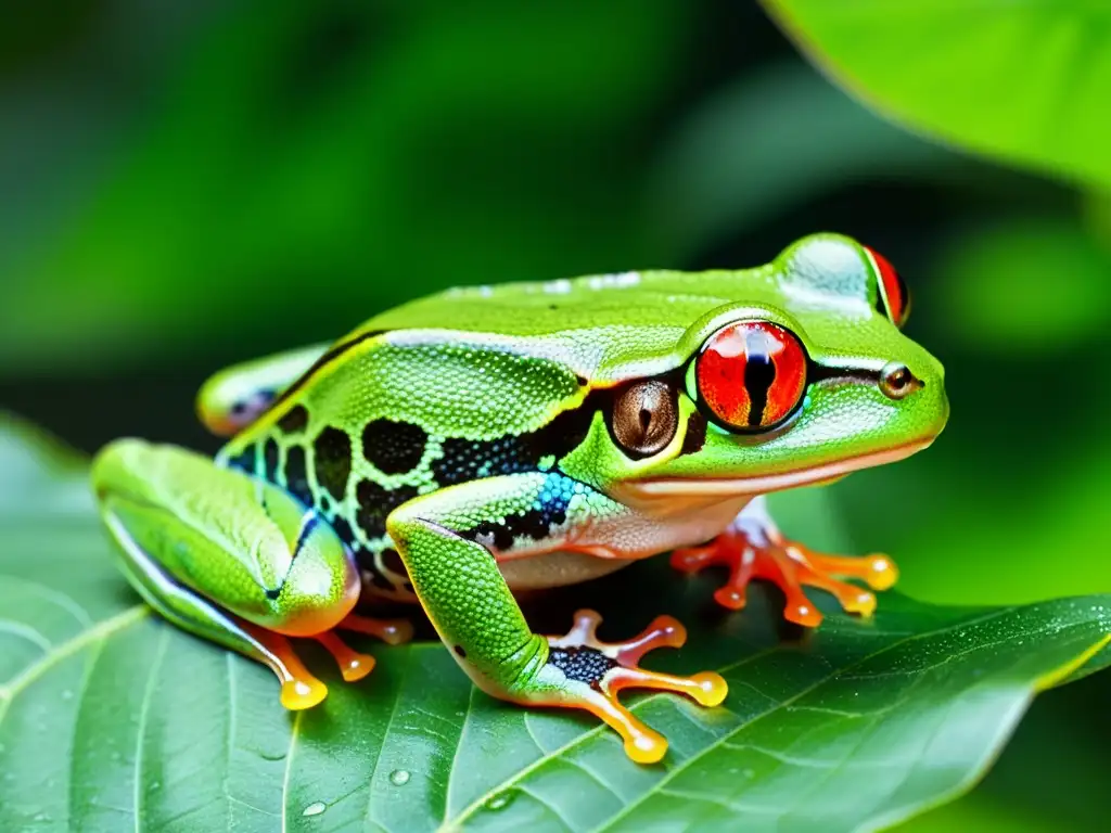 Una rana de ojos rojos en la selva tropical croa, reflejando comunicación sonora en anfibios croares