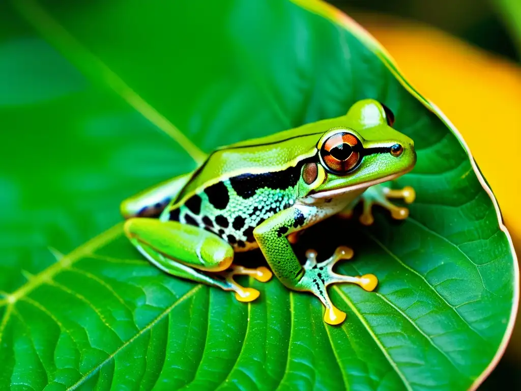 Una rana arbórea en una selva tropical exuberante