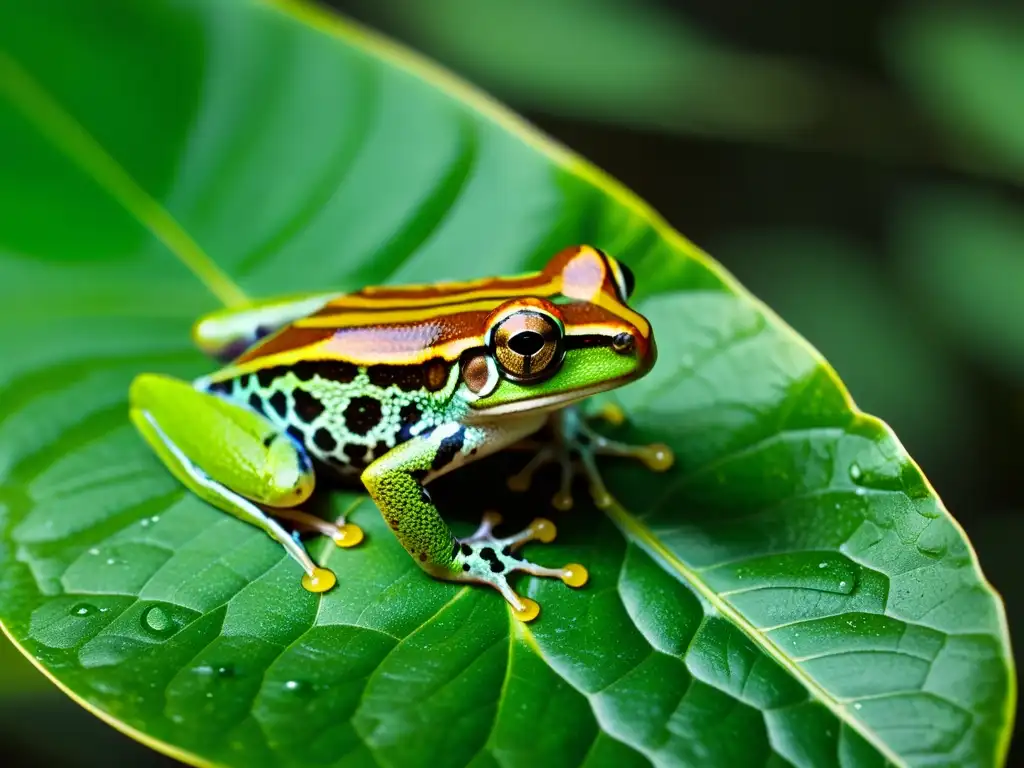 Una rana arbórea verde cautivante en su hábitat natural, con texturas detalladas y ojos brillantes