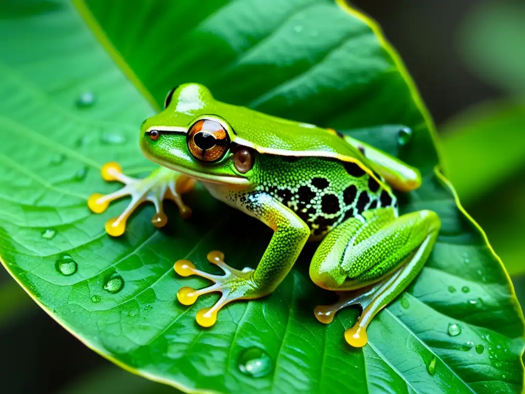 Rana arbórea verde en selva húmeda