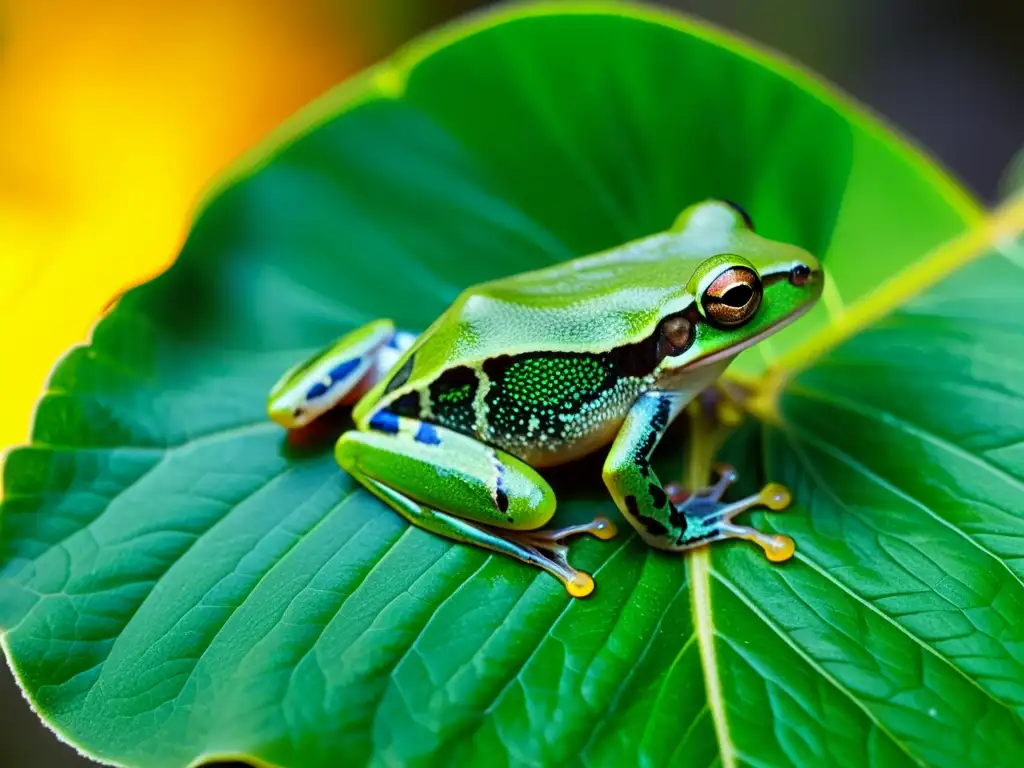 Una rana verde en la selva con simbiosis de algas, desafiando la fotosíntesis