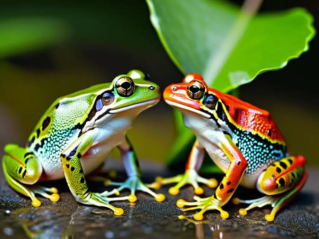 Dos ranas macho compiten por una hembra en un intenso enfrentamiento, mostrando la complejidad de las estrategias de reproducción en anfibios