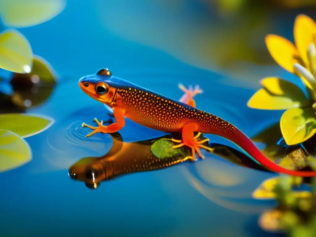 Un tritón redbellied en un entorno acuático vibrante