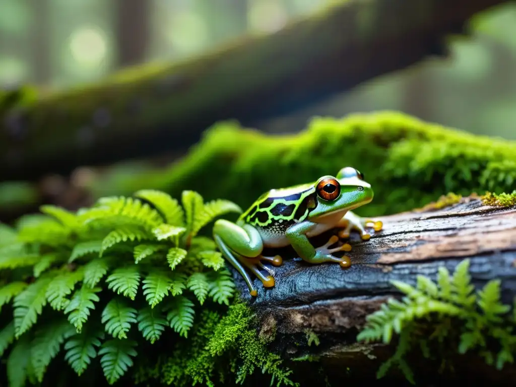 Relación simbiótica entre anfibios, hongos y suelo en un bosque cubierto de musgo