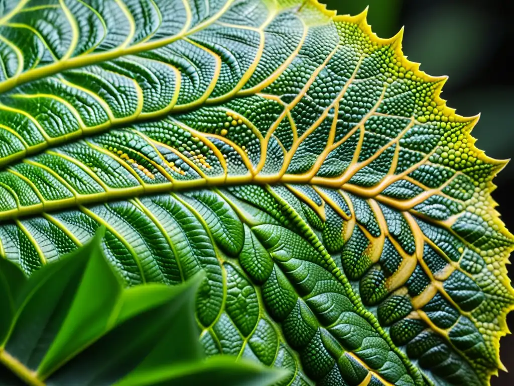 Relaciones simbióticas: reptil y planta tóxica entrelazados en una impresionante sinfonía de texturas y patrones