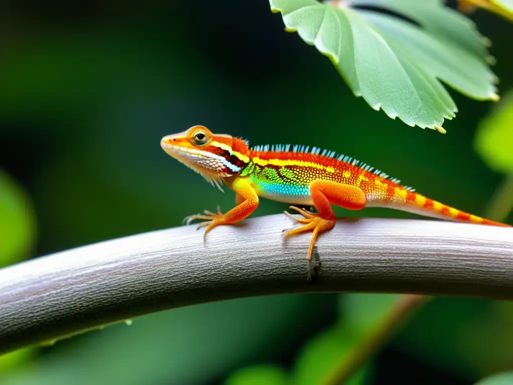 Relaciones simbióticas reptiles limpiadores: Detalle colorido de un lagarto siendo limpiado por camarones, resaltando la belleza de su interacción