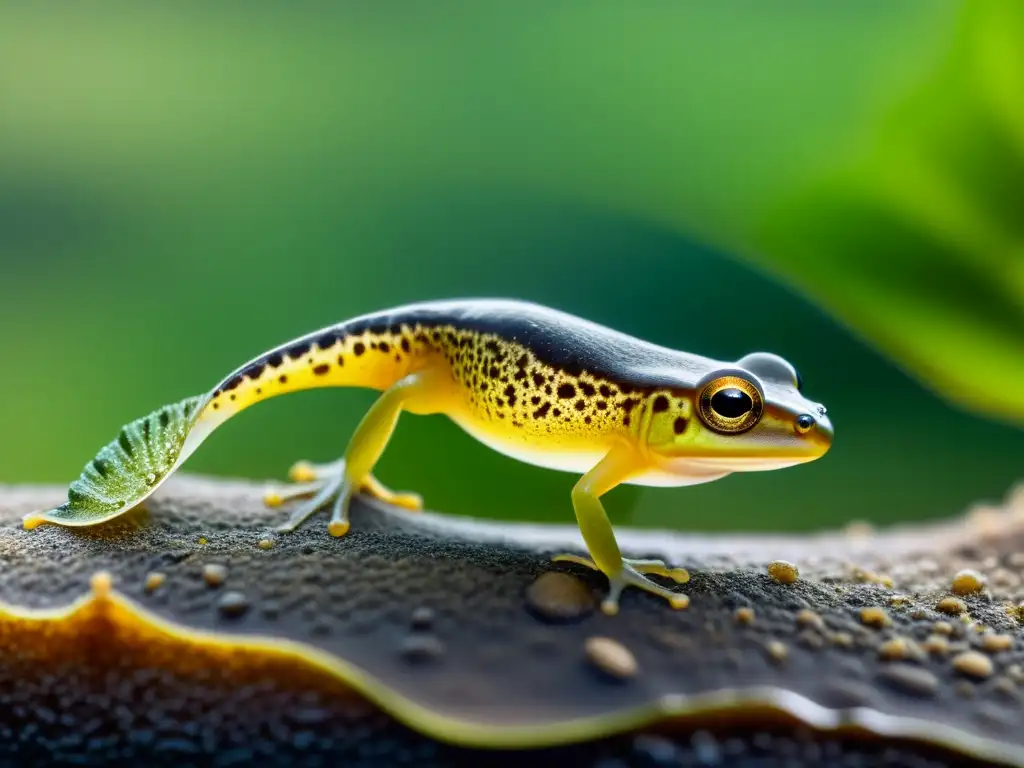 Increíble transformación de un renacuajo en una rana, mostrando la biología del ciclo de vida de anfibios en su hábitat natural