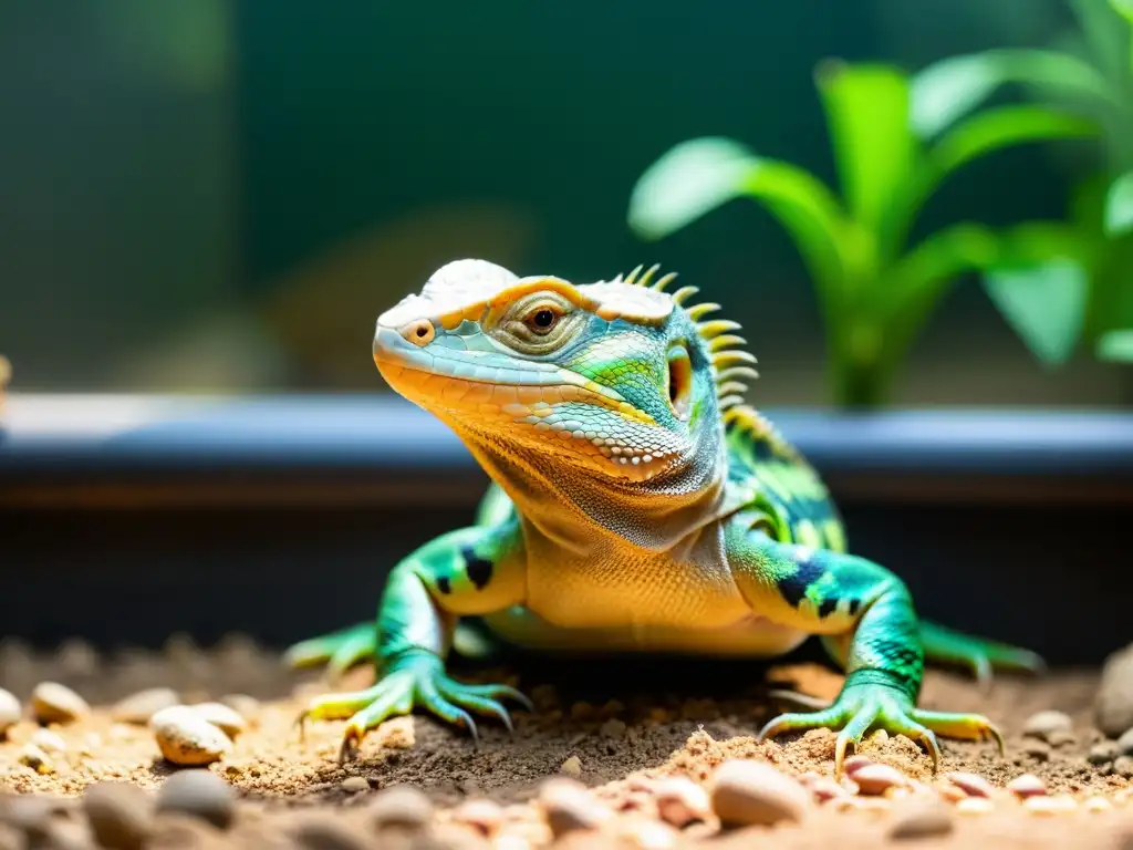 Reptil cautivo mostrando signos de estrés en su hábitat natural