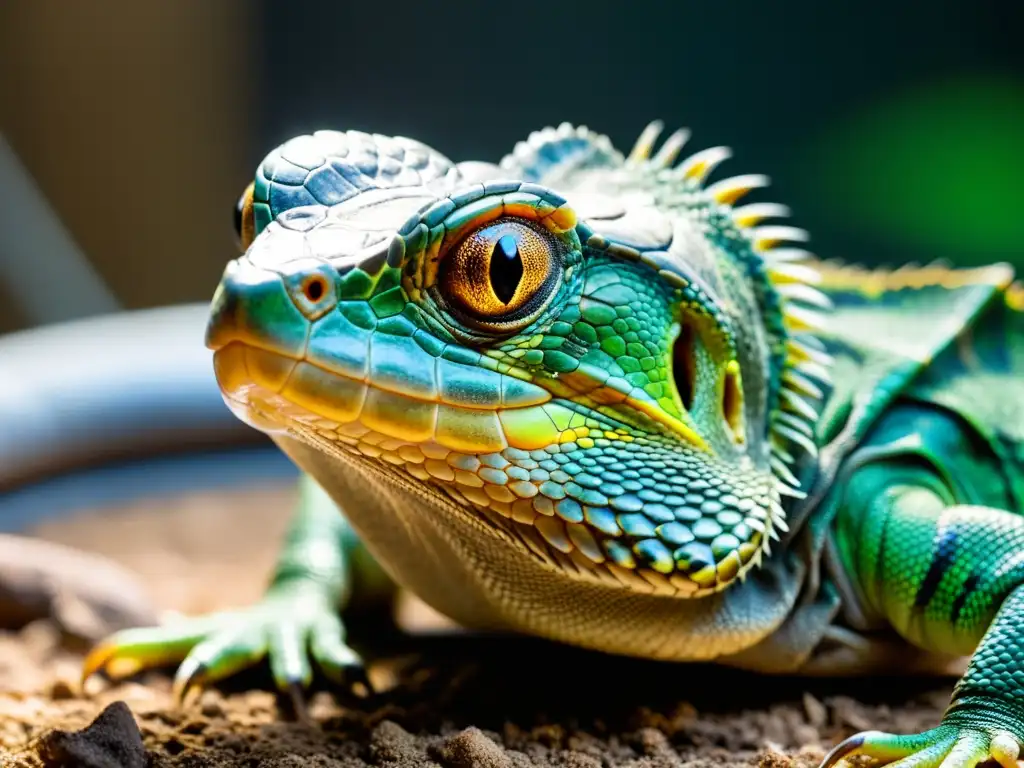 Reptil cautivo mostrando signos de estrés en un ambiente artificial