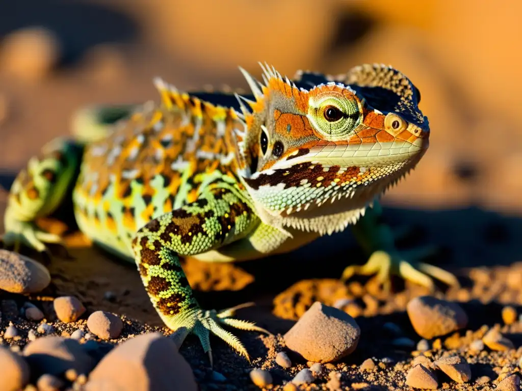 Reptil del desierto con estrategias para evadir peligro en su entorno árido