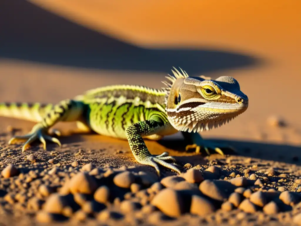 Un reptil del desierto, como un lagarto de dedos franjados, camuflado en la arena