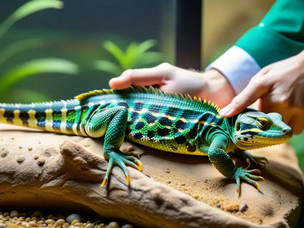 Un reptil con discapacidad recibe cuidados especiales en un hábitat adaptado, mostrando amor y atención