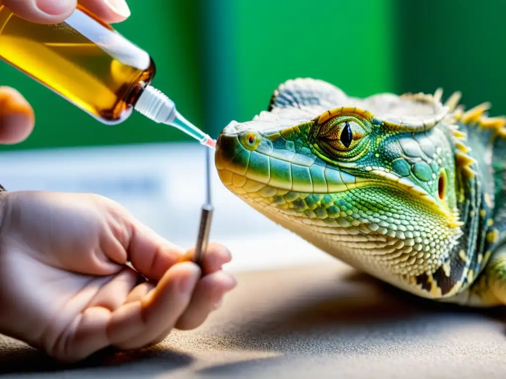 Veterinario alimenta a reptil enfermo con cuidado, consejos profesionales alimentación reptiles enfermos