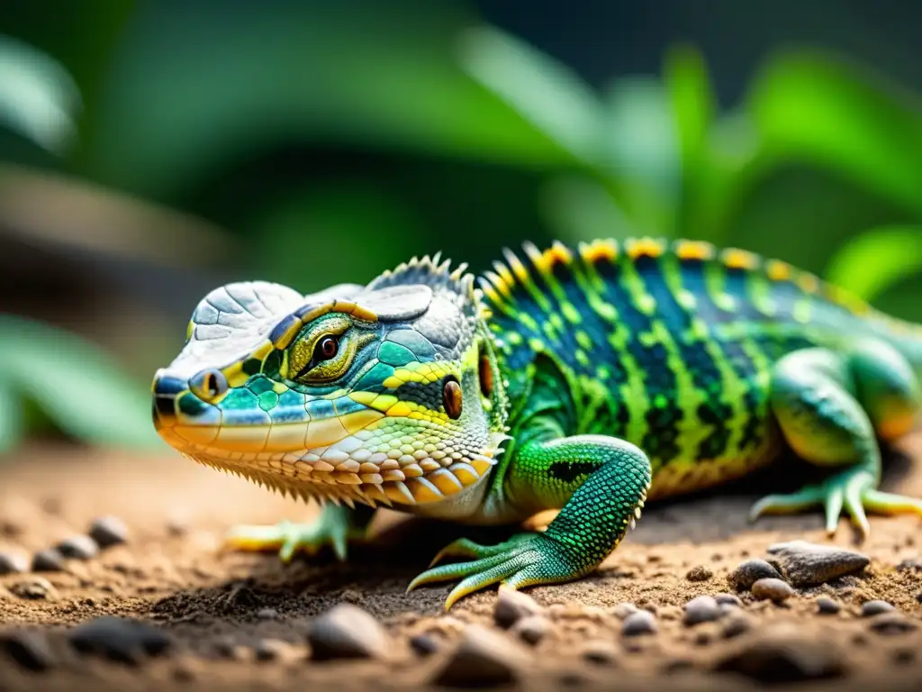 Reptil con escamas y piel detalladas, movimientos caudales en su hábitat natural comunicando