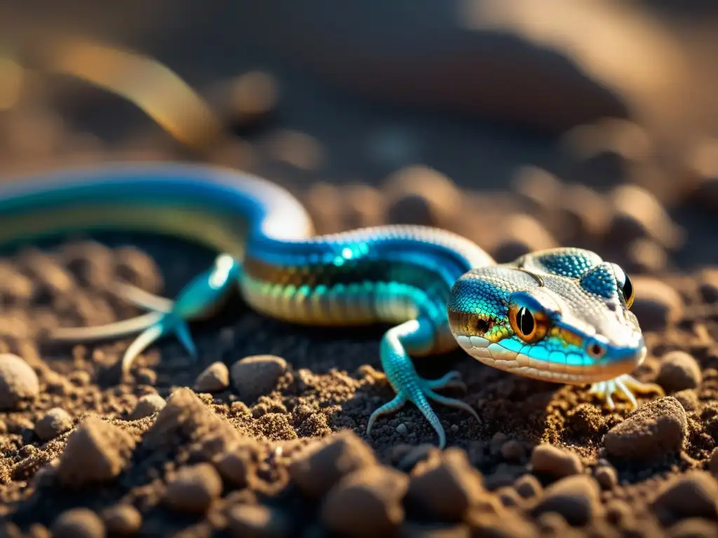 Reptil fosorial en la tierra, destacando la importancia de estos animales para la salud del suelo