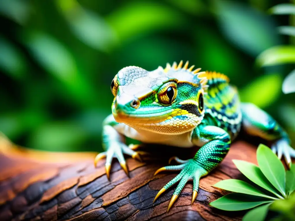 Un reptil en su hábitat natural, rodeado de exuberante vegetación