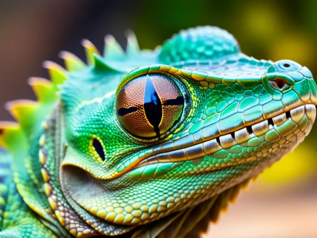 Un reptil captura un insecto en su lengua, mostrando sus escamas verdes