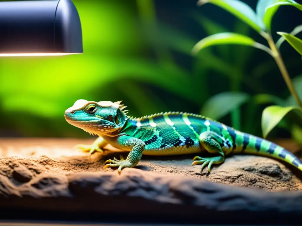 Reptil bajo iluminación LED, exhibiendo patrones y texturas, impacto de la iluminación LED en reptiles