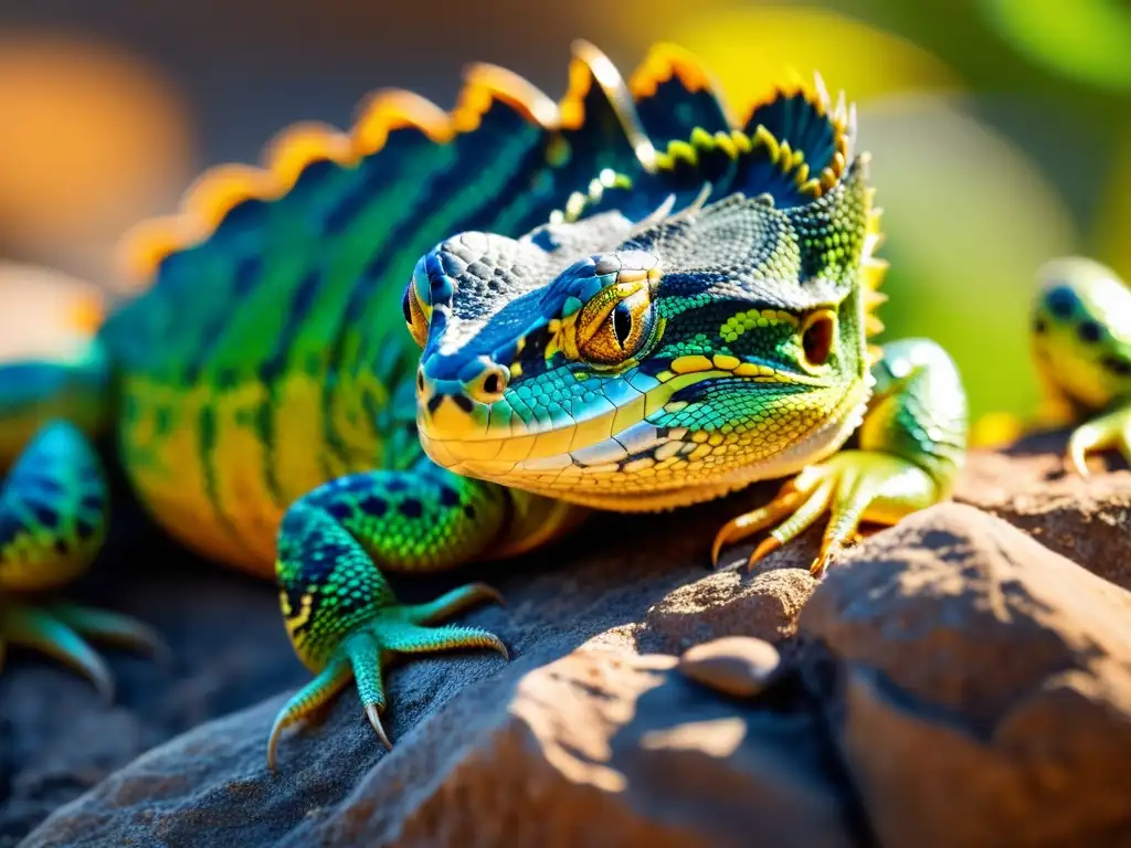 Un reptil tomando el sol en su hábitat natural, mostrando la importancia de la luz solar para la salud de los reptiles