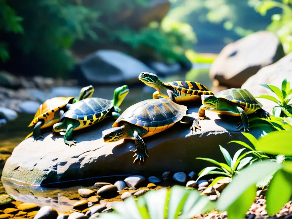 Reptiles amenazados disfrutan del sol en refugios seguros, resaltando la necesidad de conservación